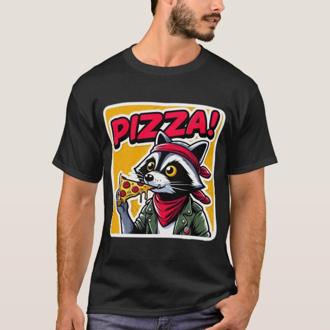 T-SHIRT RACCOON MANGER PIZZA 8 (Devant)
