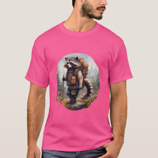 T-shirt Raccoon Mountain lover wanderer with backpack Over