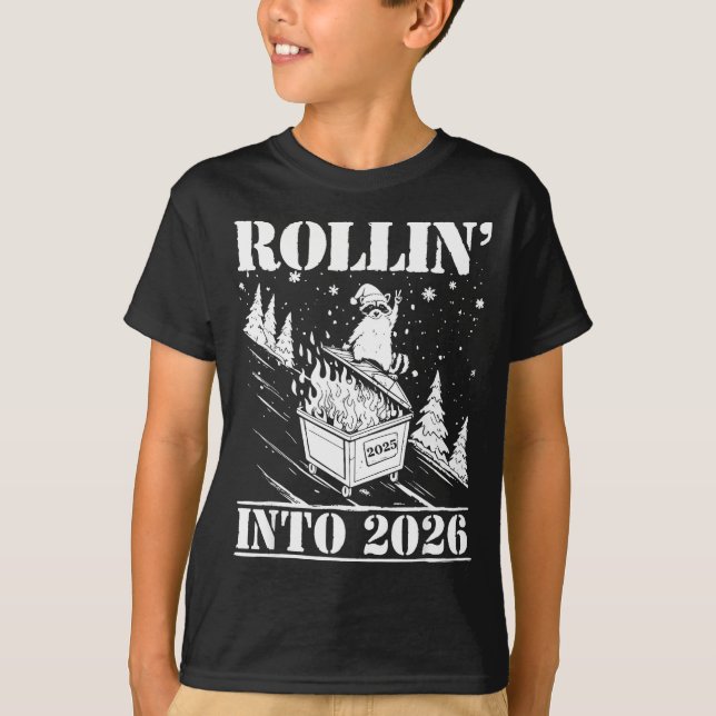 T-shirt Raccoon Rolling Into 2026 Happy New Year 2026 Funn (Devant)