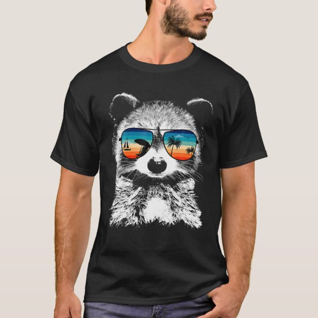 T-shirt RACCOON With Glasses Sunglasses Retro Style (Devant)