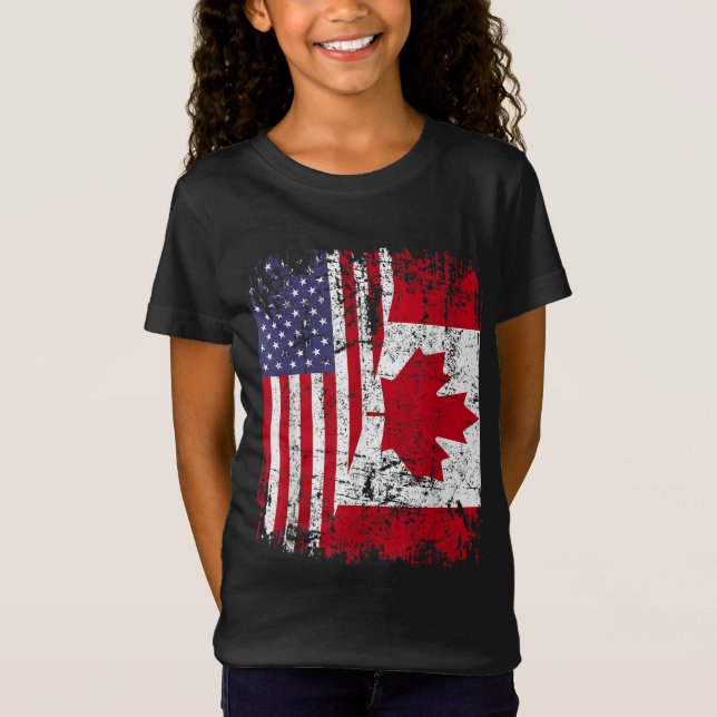 T-Shirt RACINE CANADIENNE Drapeau semi-américain CANADA (Devant)
