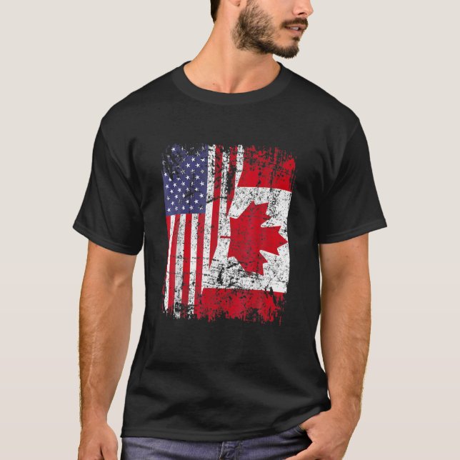 T-shirt RACINE CANADIENNE Drapeau semi-américain CANADA (Devant)
