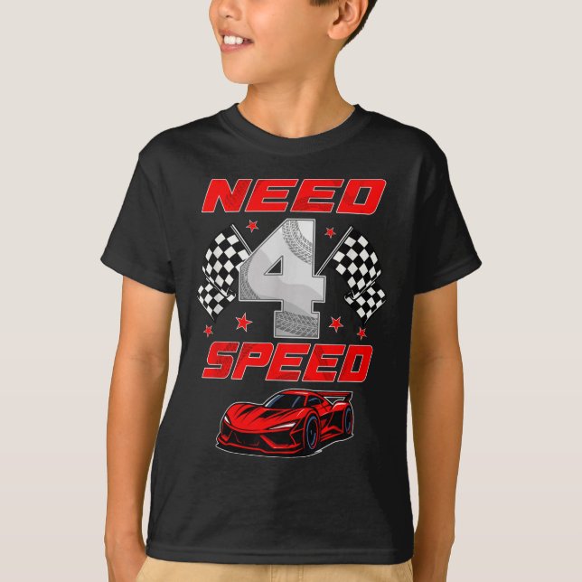 T-shirt Racing Racecar 4 Year Old 4th Birthday Boy Girl Ne (Devant)