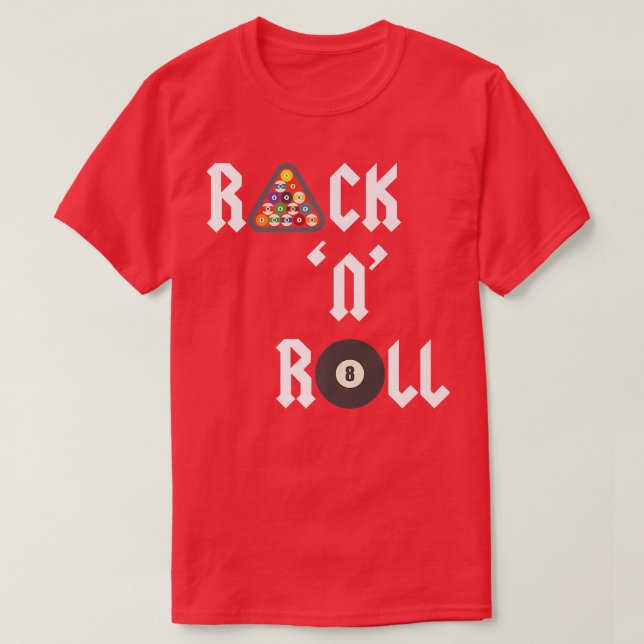 T-shirt Rack 'N' Roll  Funny pool game player table billia (Design devant)