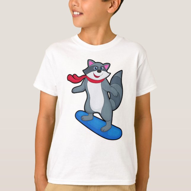 T-shirt Racon en Snowboard avec Snowboard & Scarf (Devant)
