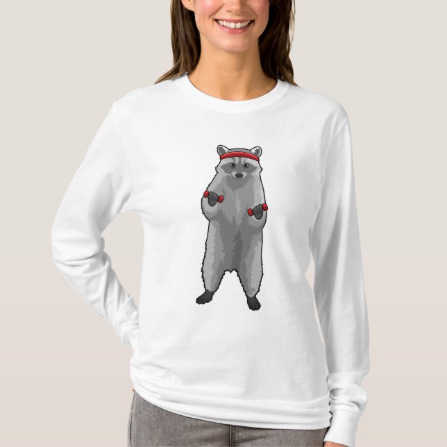 T-shirt Racoon à Fitness avec Dumbbells (Devant)