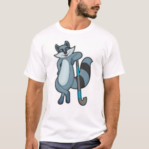 T-shirt Racoon à Hockey avec bâton de hockey