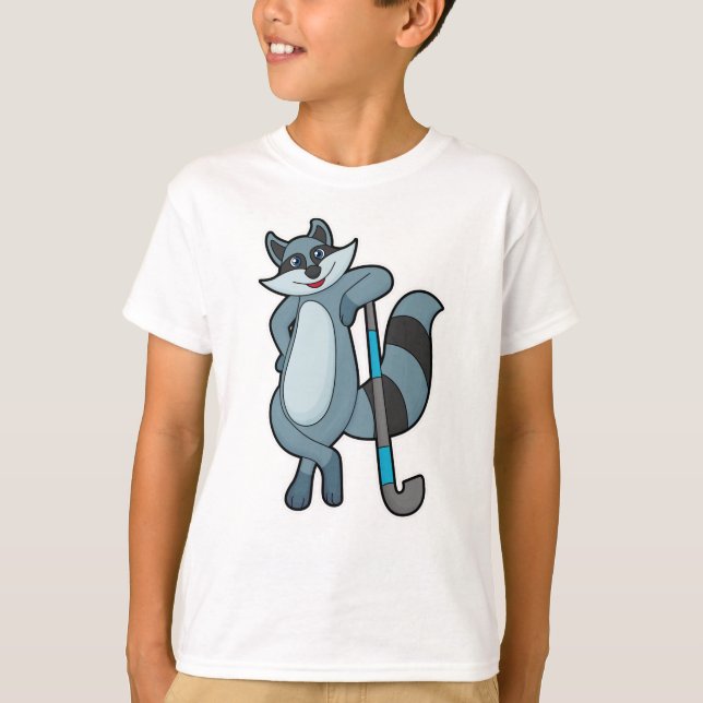 T-shirt Racoon à Hockey avec bâton de hockey (Devant)
