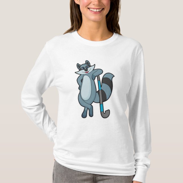 T-shirt Racoon à Hockey avec bâton de hockey (Devant)