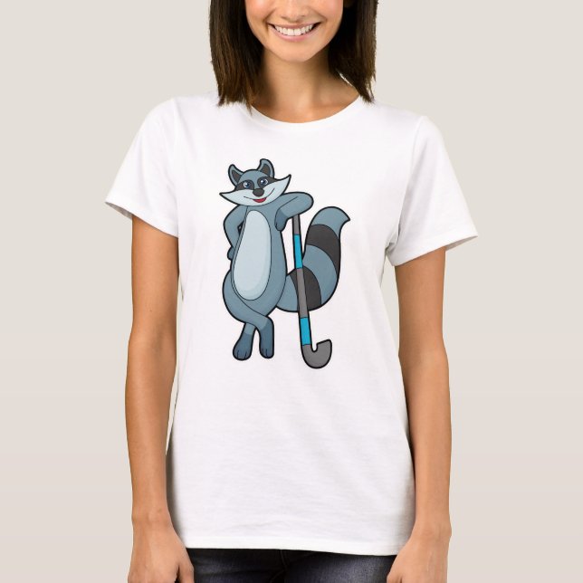 T-shirt Racoon à Hockey avec bâton de hockey (Devant)