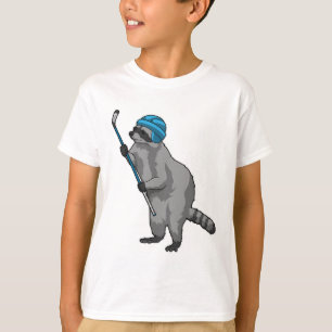T-shirt Racoon au hockey sur glace avec bâton de hockey su