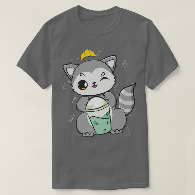 T-shirt Racoon Boit Boba Pour Travailleur De Construction  (Design devant)