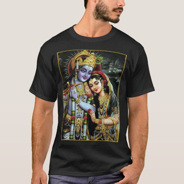 T-shirt Radha-Krishna : ॐ de minuit divin d'amour (Devant)
