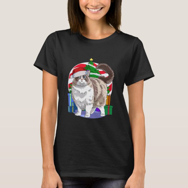 T-shirt Ragdoll Chat Cute Père Noël Arbre de Noël (Devant)