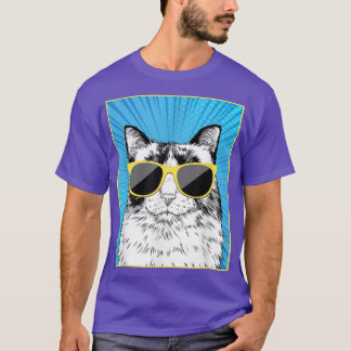 T-shirt Ragdoll Chat Portrait Pop Art Chat avec lunettes d