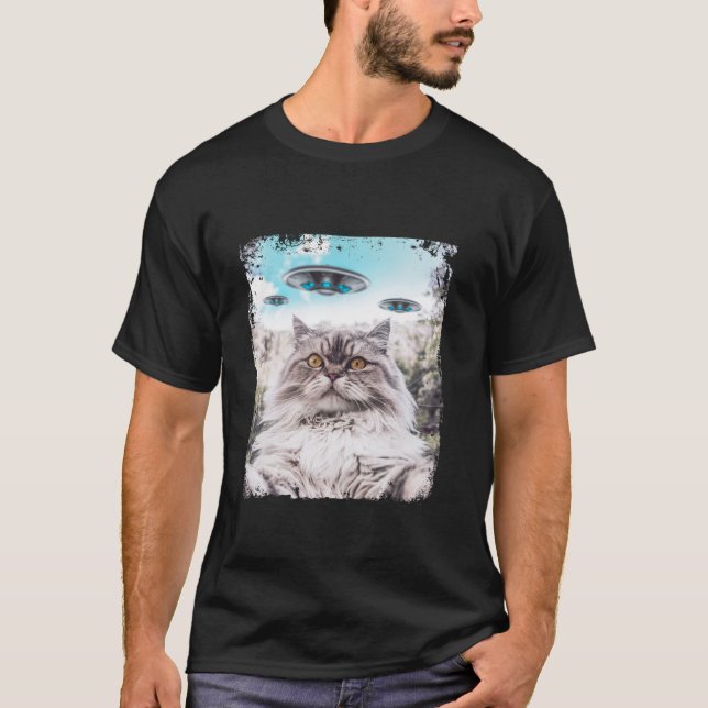 T-shirt Ragdoll Funny Chat chaton Selfie avec des ovnis Al (Devant)