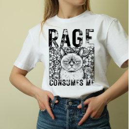 T-shirt Rage Consumes Me Cat Meme Line Art Unisex 
