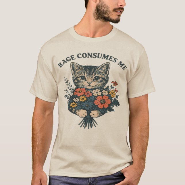 T-shirt Rage me consomme fleur de chat mignonne Kitty chat (Devant)