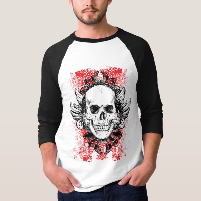 T-shirt Raglan grunge du crâne 3/4 de cogneur dur (Devant)