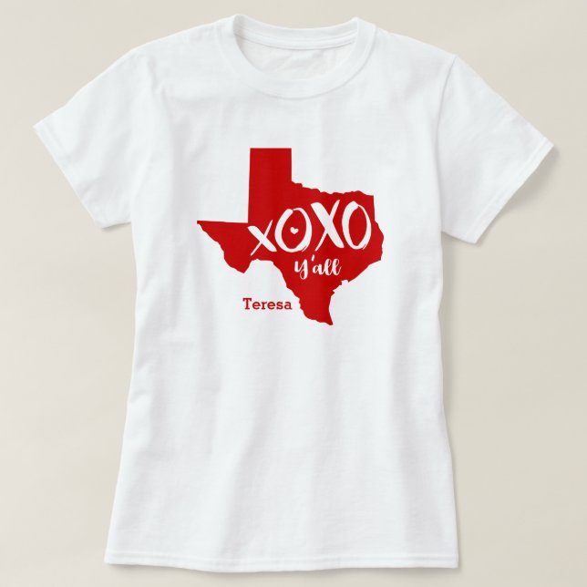 T-shirt Raider Red XOXO, Y'all - Forme d'état du Texas (Design devant)