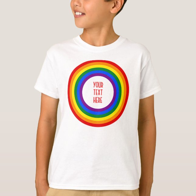 T-shirt RAINBOW FLAG BUTTON + your sign or text (Devant)