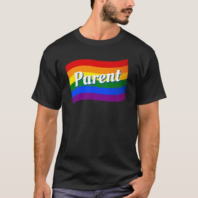 T-shirt Rainbow Flag Gay Papa Lesbienne Maman gay parent L (Devant)
