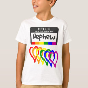 T-shirt Rainbow Flag Hearts Groom Nephew Name Badge