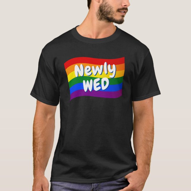 T-shirt Rainbow Flag Nouveau marié gay mariage (Devant)