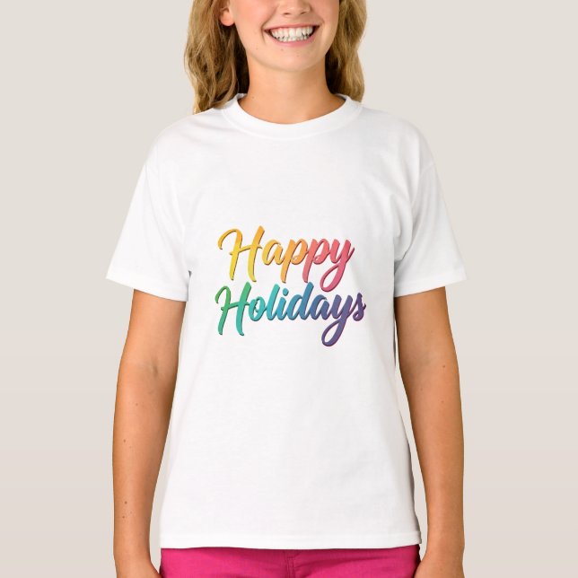 T-shirt Rainbow Happy Holidays Texte (Devant)