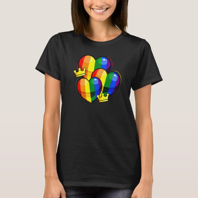 T-shirt Rainbow Heart Crown Lgbt Q mignon Rainbow Flag Gay (Devant)