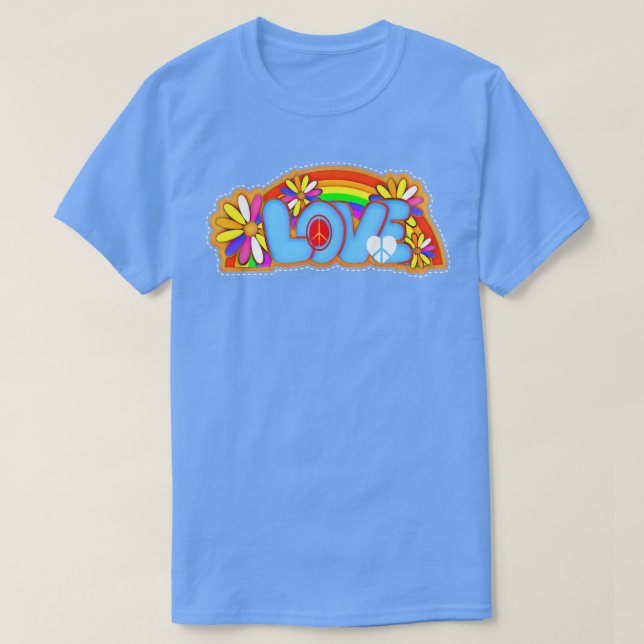T-shirt Rainbow Hippie Love Typographie (Design devant)
