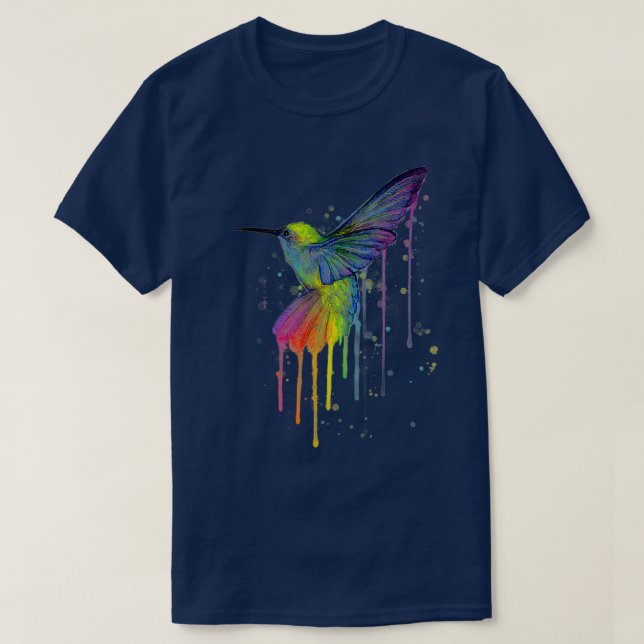 T-shirt Rainbow Hummingbird Watercolor  (Design devant)