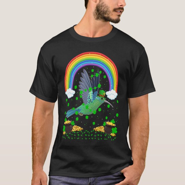 T-shirt Rainbow Irish Shamrock Hummingbird St Patrick's Da (Devant)
