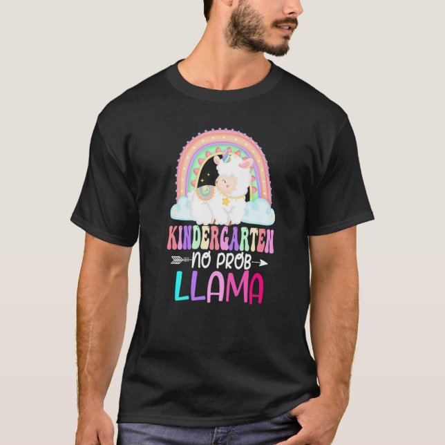 T-shirt Rainbow Kindergarten No Prob Llama 100th Day of Sc (Devant)