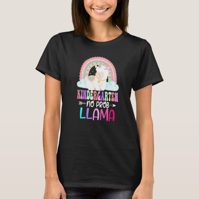 T-shirt Rainbow Kindergarten No Prob Llama 100th Day of Sc (Devant)