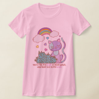 T-shirt Rainbow Kitten with Heart Lyrics on Women's Tee