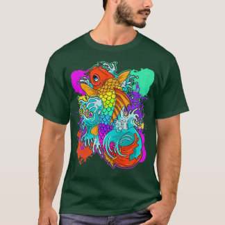 T-shirt Rainbow Koi Poisson Peinture Japonais coloré