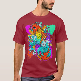 T-shirt Rainbow Koi Poisson Peinture Japonais coloré
