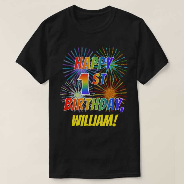 T-shirt Rainbow Look HAPPY 1ER ANNIVERSAIRE; Fireworks + N (Design devant)