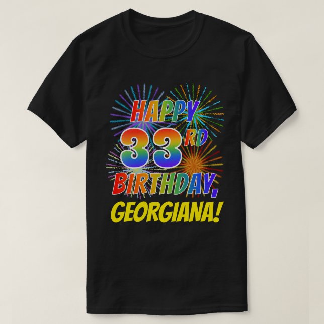 T-shirt Rainbow Look HAPPY 33E ANNIVERSAIRE; Fireworks + N (Design devant)