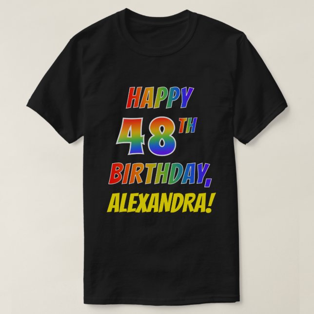 T-shirt Rainbow Look HAPPY 48E ANNIVERSAIRE + Nom personna (Design devant)