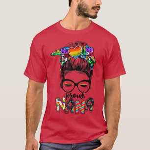 T-shirt Rainbow Messy Bun Fier Nana Gay & Lesbian LGBT Pr