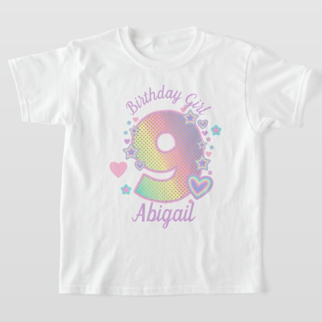 T-shirt Rainbow Neuvith Birthday Girl 9th Iridescente (Poser)