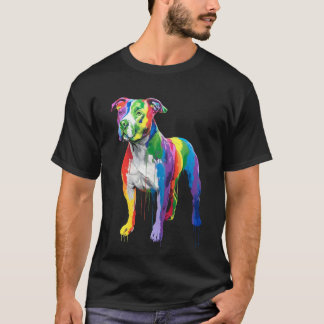 T-shirt Rainbow Pit Bull Art - Amoureux des chiens artisti