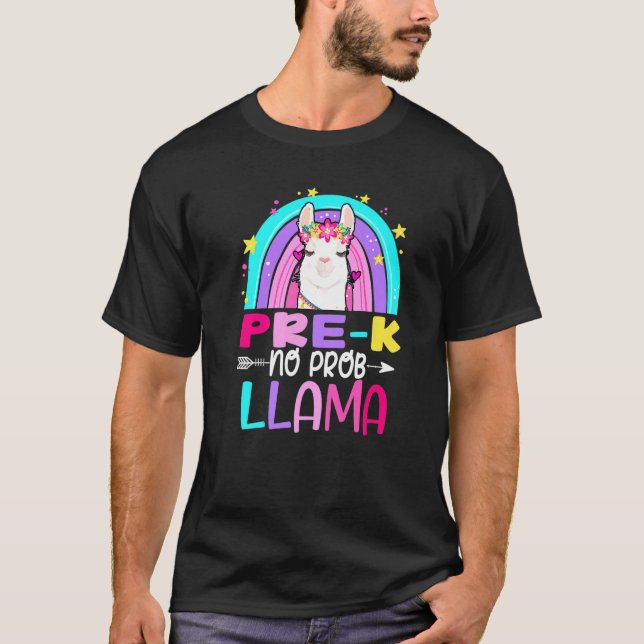T-shirt Rainbow Pre-Kindergarten No Prob Llama 100th Day o (Devant)