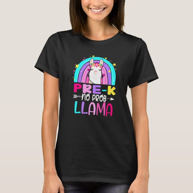 T-shirt Rainbow Pre-Kindergarten No Prob Llama 100th Day o (Devant)