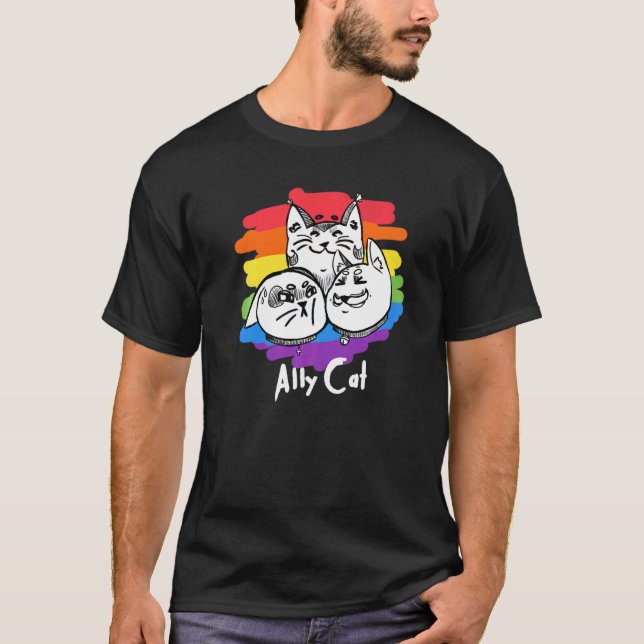 T-shirt Rainbow Pride Lgbt Gay Drapeau Ally Chat 1 (Devant)