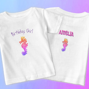 T-Shirt Rainbow Seahorse Birthday Girl Personnalisée