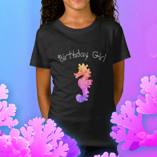 T-Shirt Rainbow Seahorse Birthday Girl Personnalisée
