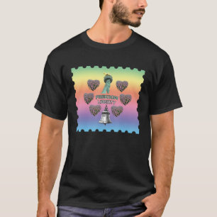 T-shirt Rainbow Stamp Us drapeaux Fire Torche Bell Freedom